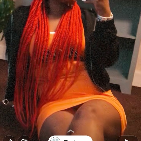 “Lucky” black white and orange fitted dress - Picture 2 of 4